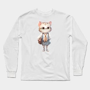 Cute Cat Student Long Sleeve T-Shirt